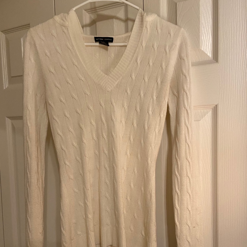 Hooded cable knit sweater